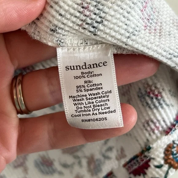 Sundance Floral Waffle Thermal Pajama Set Long Henley Shirt Jogger Pants Medium - Picture 10 of 11